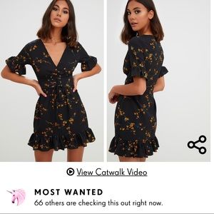PRETTYLITTLETHING Black Floral Corset Swing Dress